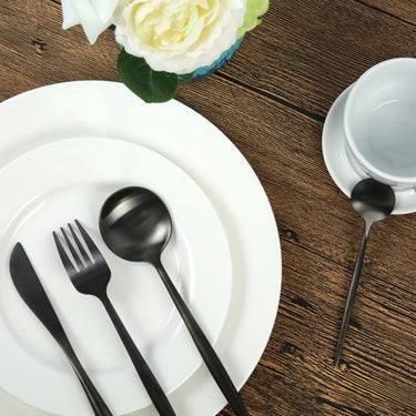 24 Piece Matte Black Polish Stainless Steel Cutlery Set